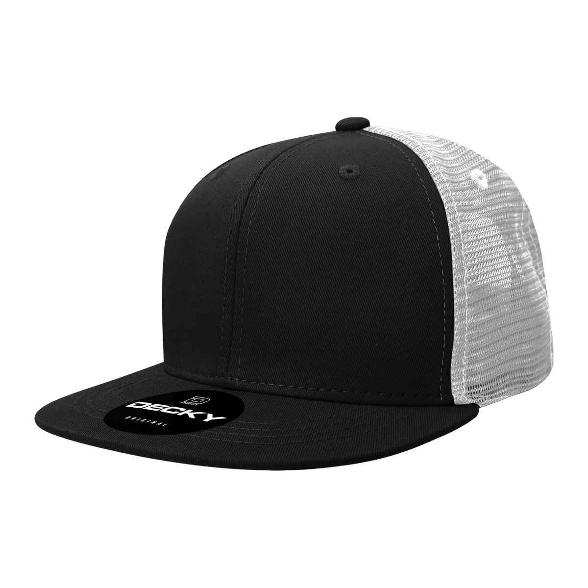 Decky 1052 6 Panel Flat Bill Trucker Cap - Black White