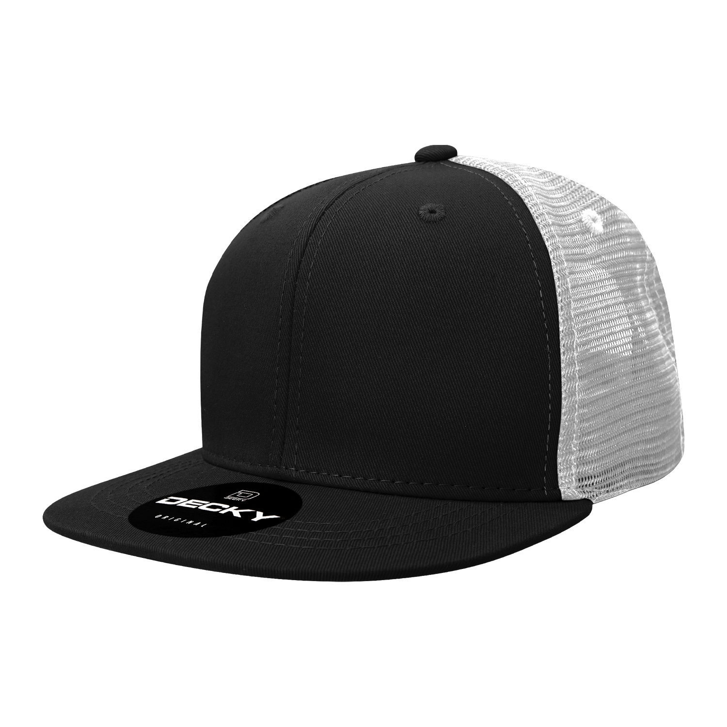 Decky 1052 6 Panel Flat Bill Trucker Cap - Black White