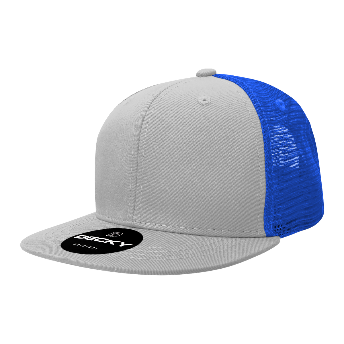 Decky 1052 6 Panel Flat Bill Trucker Cap - Grey Royal