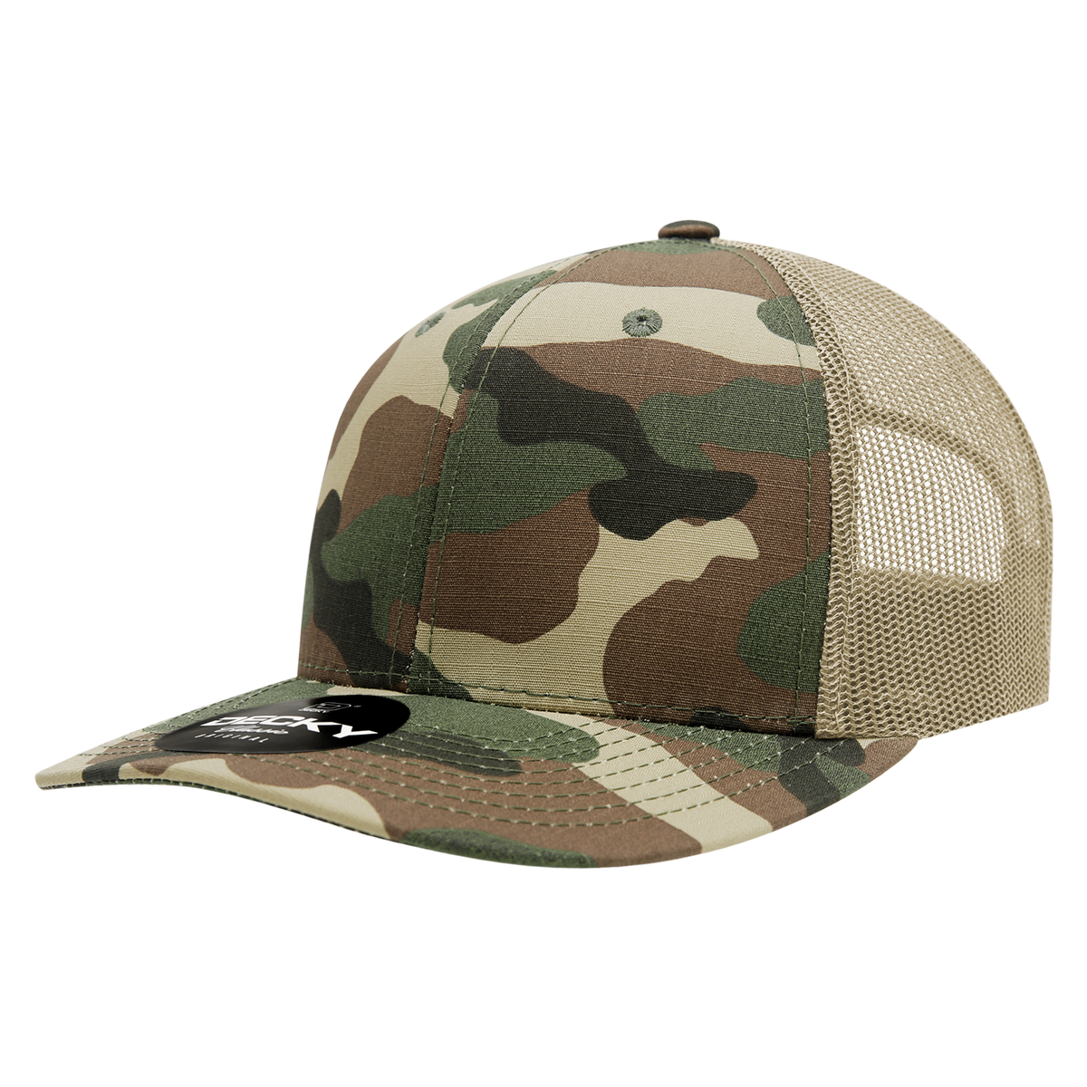 Decky 1054 Cotton Curve Billl Trucker Cap - Woodland Khaki (rip-stop)