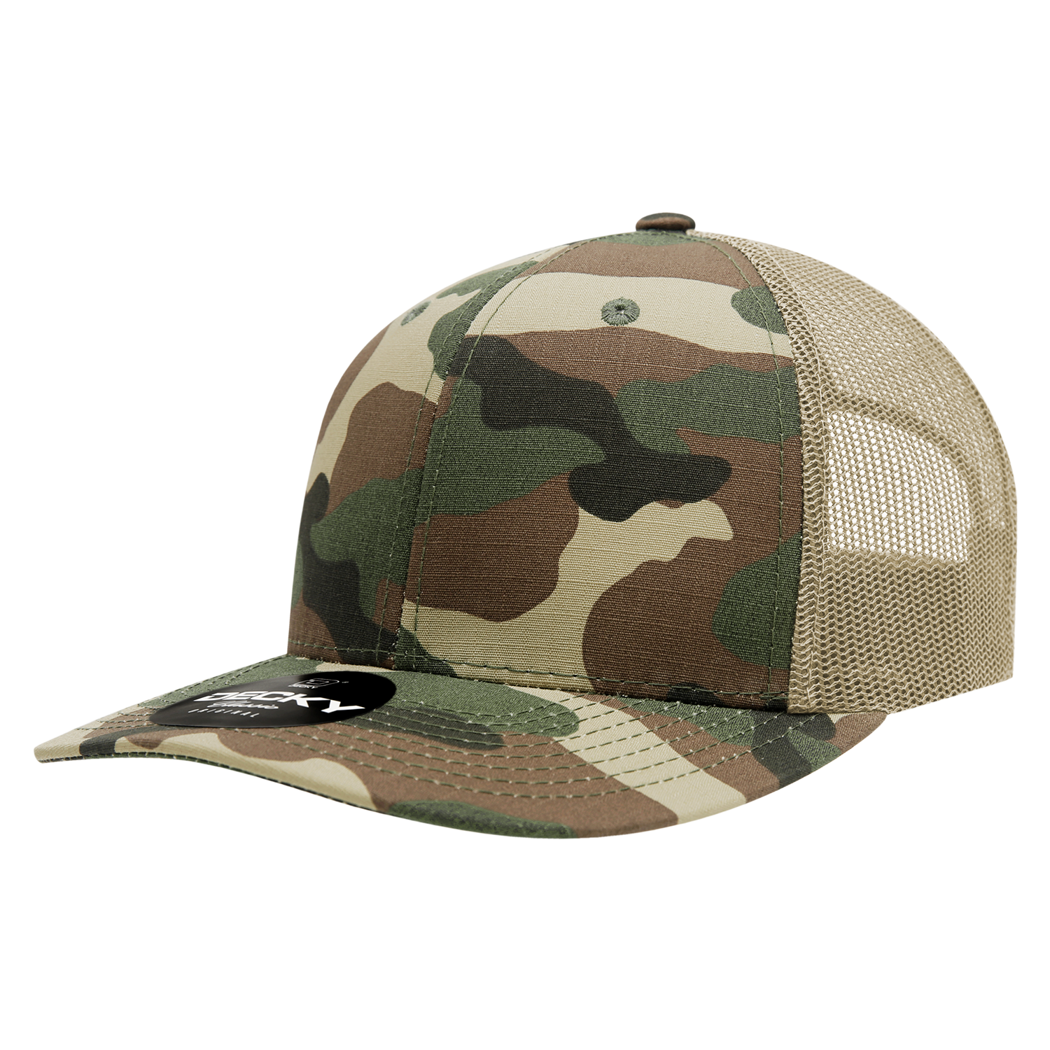 Decky 1054 Cotton Curve Billl Trucker Cap - Woodland Khaki (rip-stop)