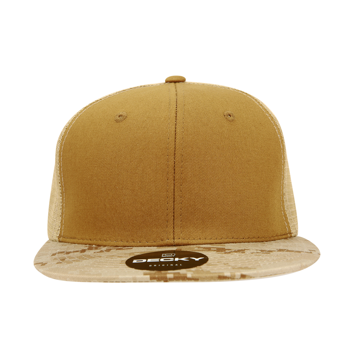 Decky 1055 Camo Flat Bill Trucker Cap - Desert Coyote Khaki