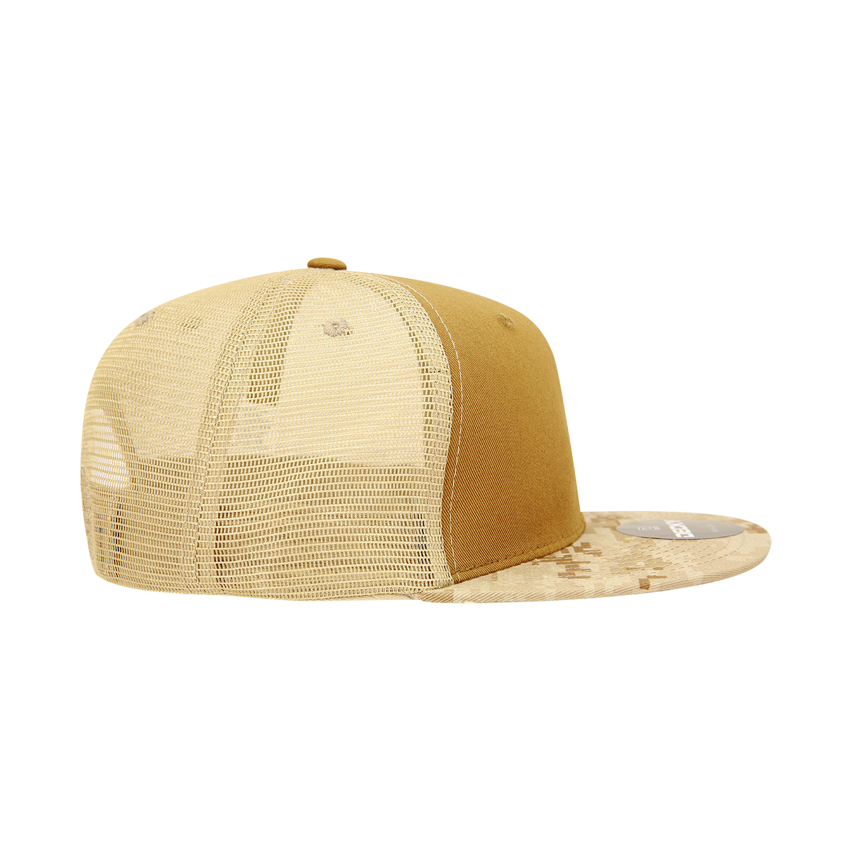 Decky 1055 Camo Flat Bill Trucker Cap - Desert Coyote Khaki