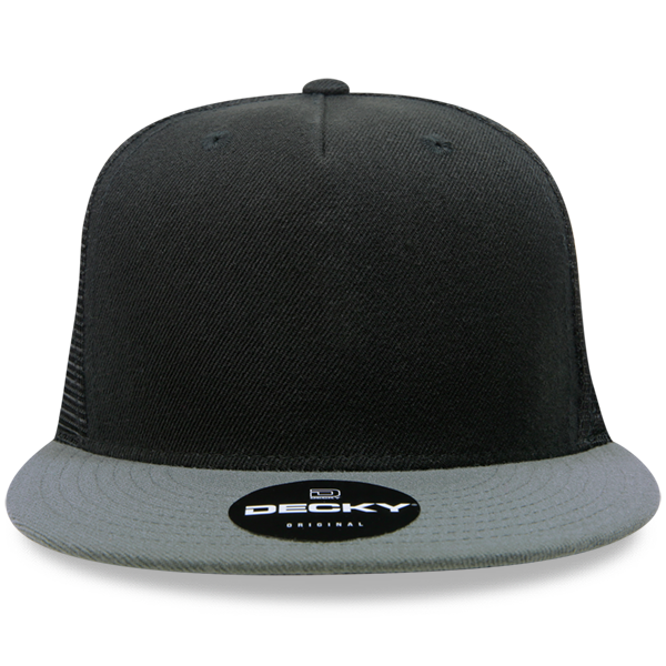 Decky 1063 10 Panel Flat Bill Trucker Cap - Black Dark Grey