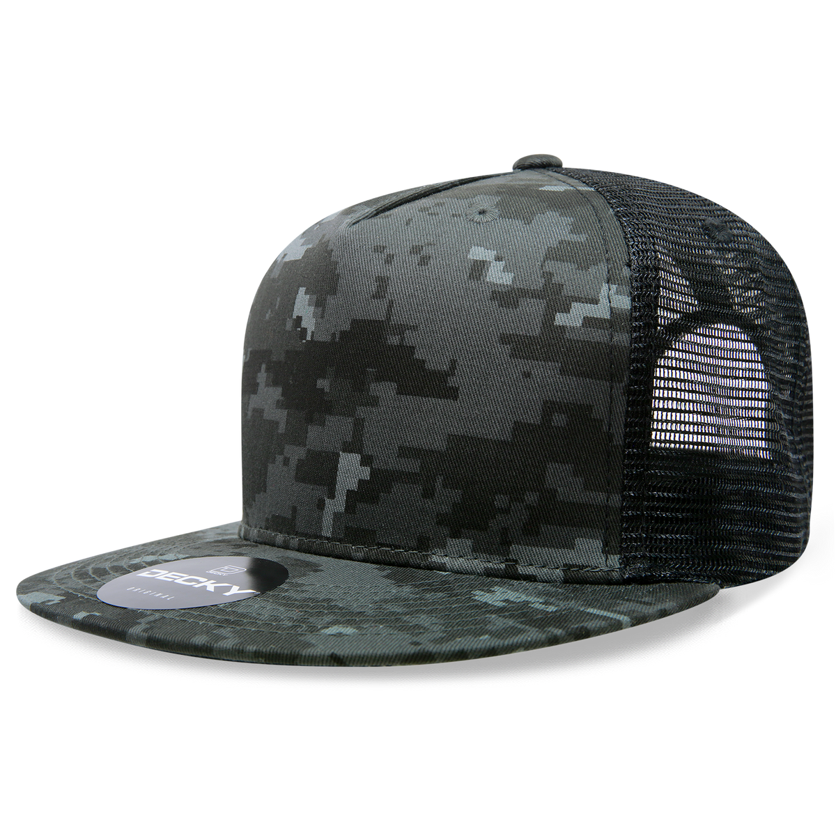 Decky 1063 10 Panel Flat Bill Trucker Cap - Ntg Black