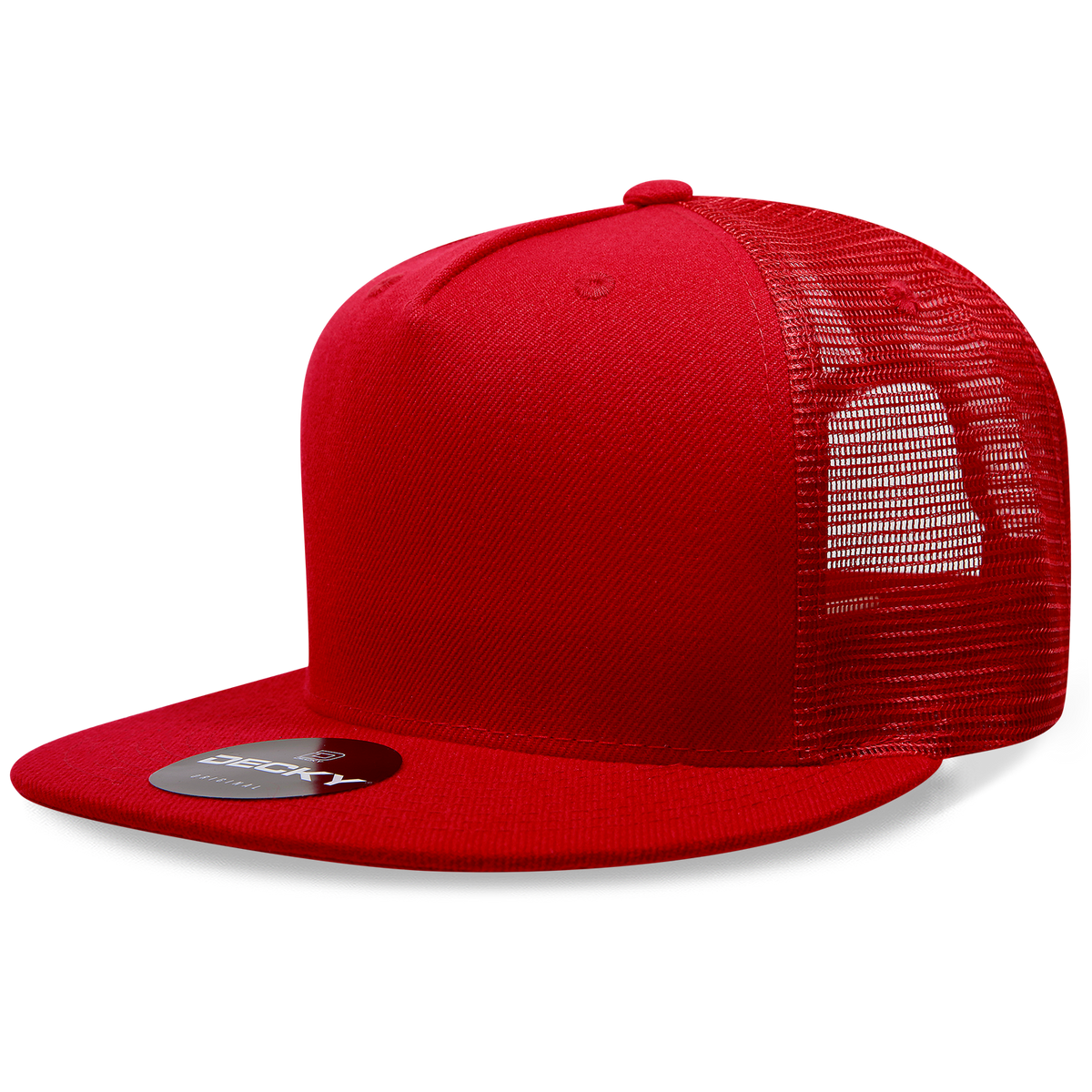 Decky 1063 10 Panel Flat Bill Trucker Cap - Red