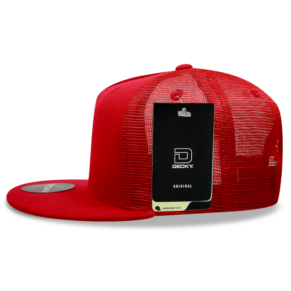 Decky 1063 10 Panel Flat Bill Trucker Cap - Red