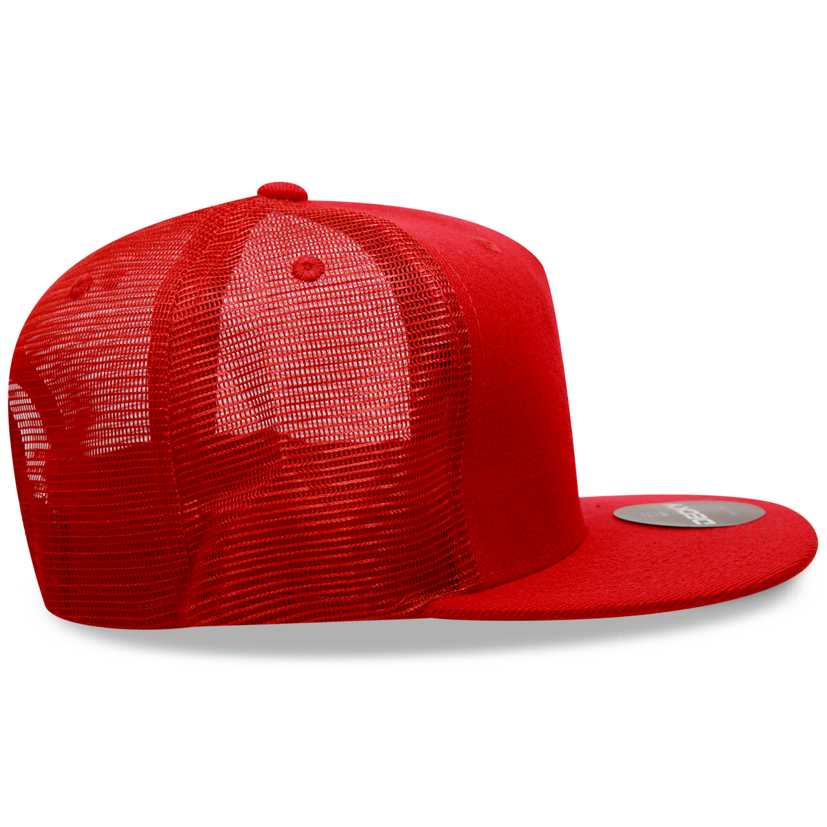 Decky 1063 10 Panel Flat Bill Trucker Cap - Red