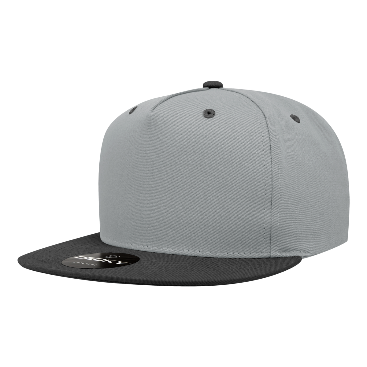Decky 1064 5 Panel Cotton Flat Bill Snapback Cap - Grey Black
