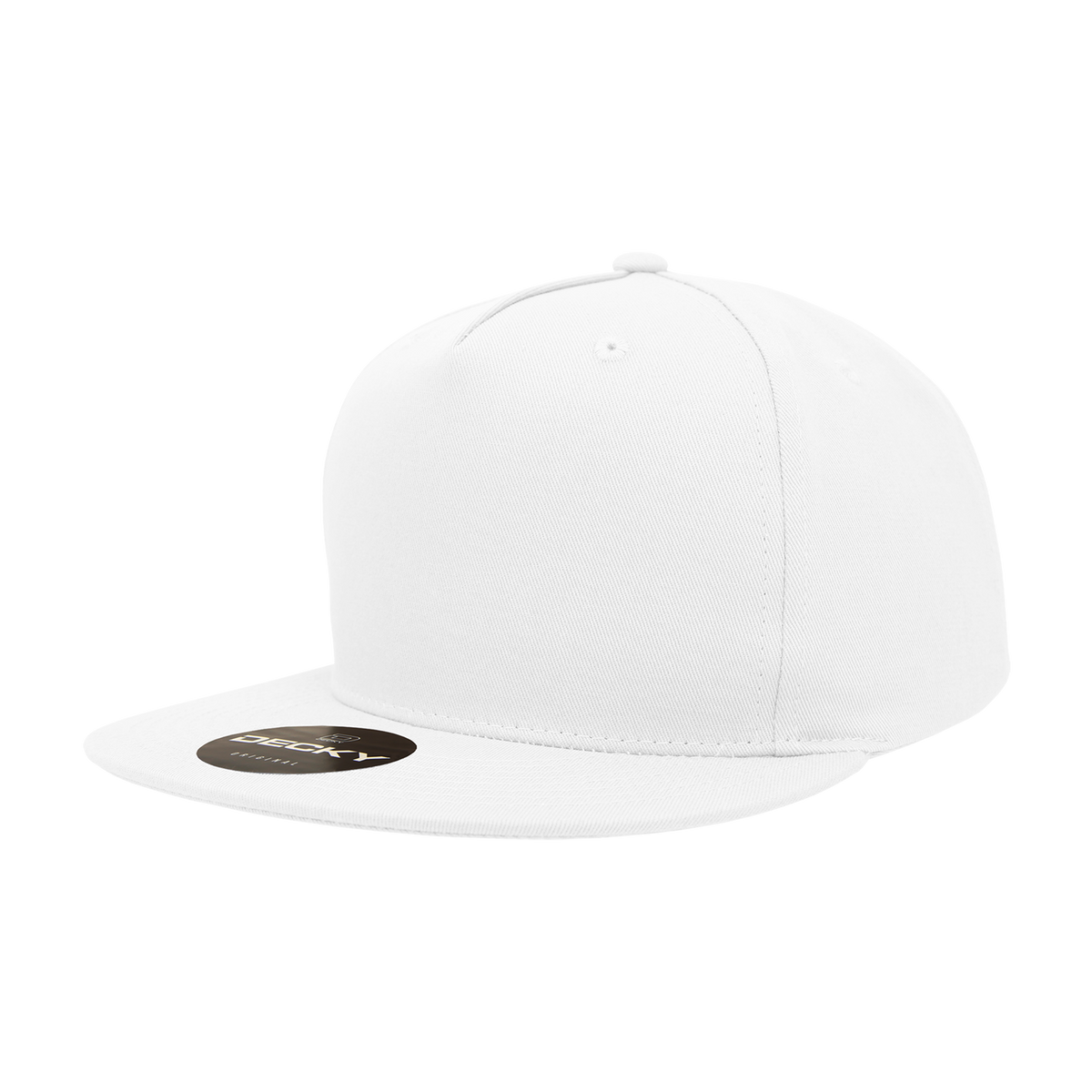 Decky 1064 5 Panel Cotton Flat Bill Snapback Cap - White
