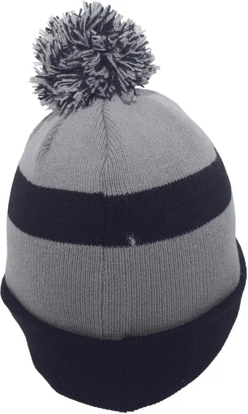 Pacific Headwear 641k Pom-pom Cuff Beanie - Navy Silver - Light Gray / 7’’ - 7 7/8’’