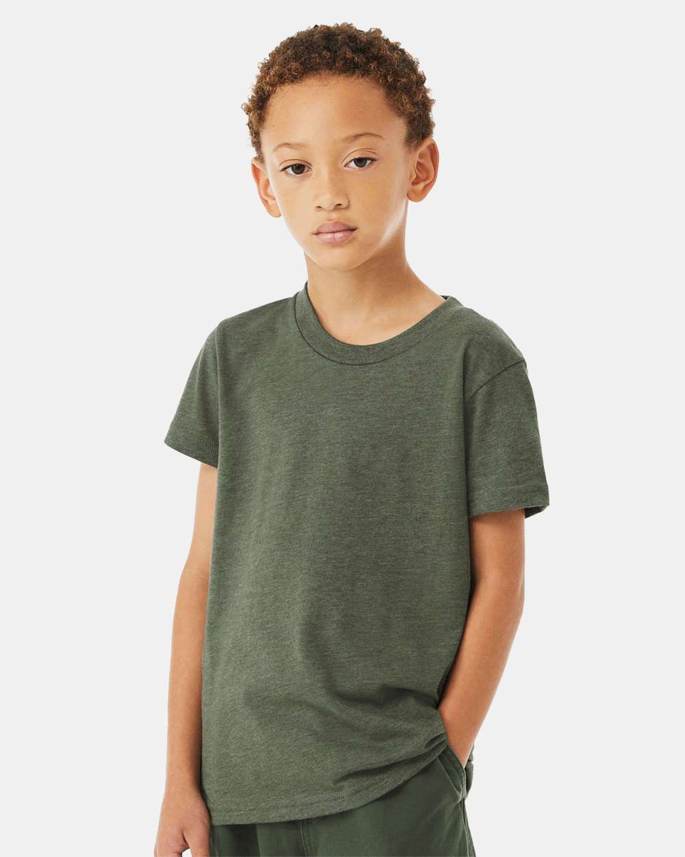 Bella + Canvas 3001YCVC Youth CVC Jersey Tee - Heather Military Green - HIT a Double - 1