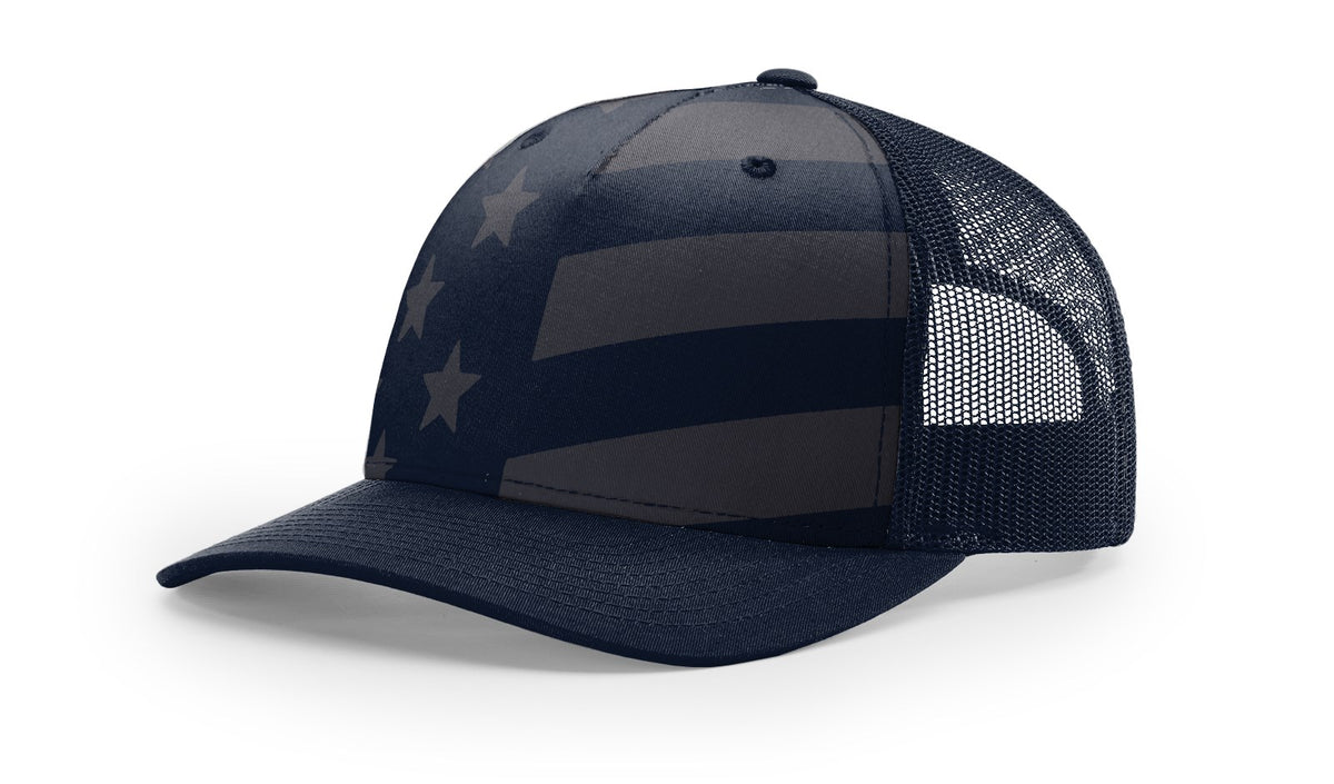 Richardson 112PFP Printed Five Panel Trucker Cap - Navy Tonal Stars & Stripes