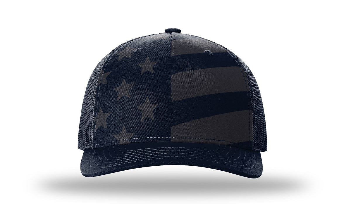 Richardson 112PFP Printed Five Panel Trucker Cap - Navy Tonal Stars & Stripes