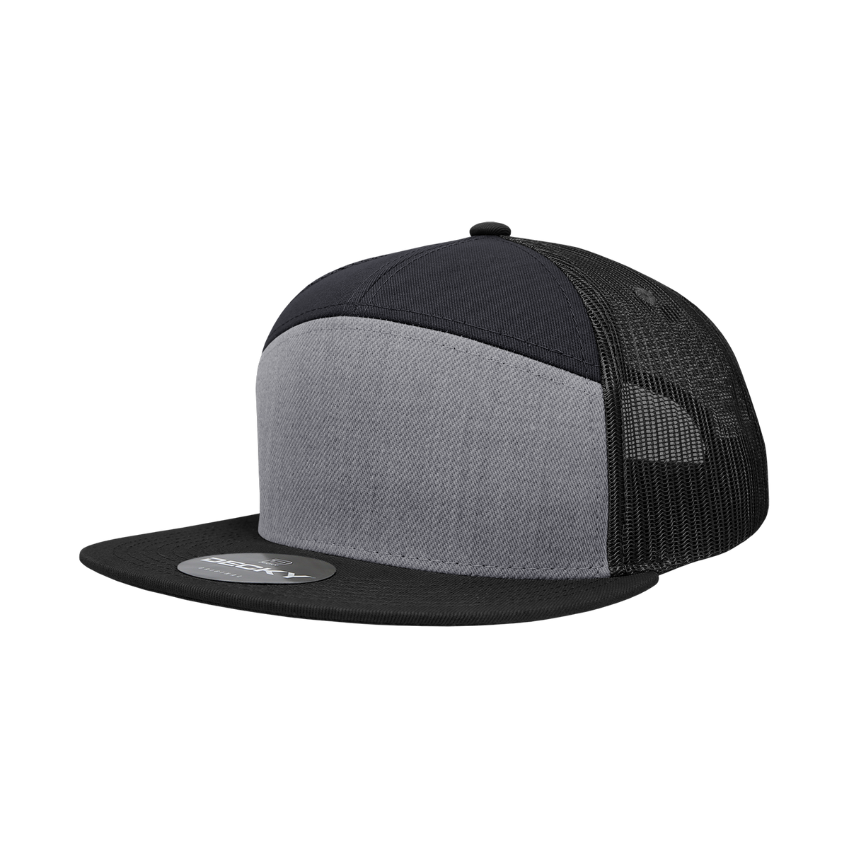 Decky 1133 7 Panel Trucker Cap - Heather Grey Black