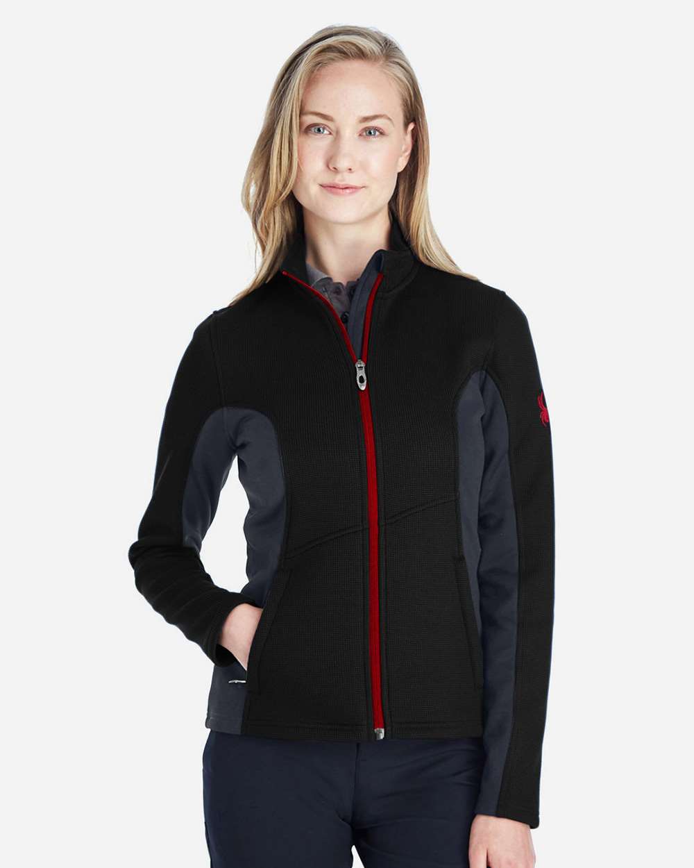 Spyder 187335 Women's Constant Full-Zip Sweater Fleece Jacket - Black  Polar  Red