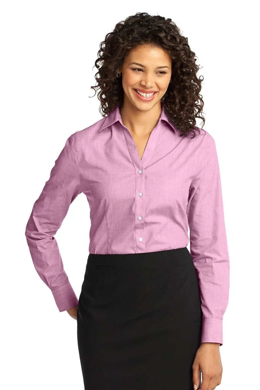 Port Authority L640 Ladies Crosshatch Easy Care Shirt - Pink Orchid