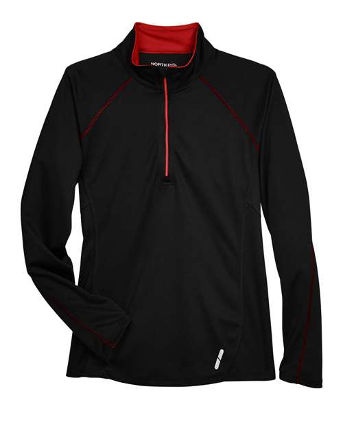 North End 78187 Women's Radar Quarter-Zip Pullover Performance Top - Black  Classic Red