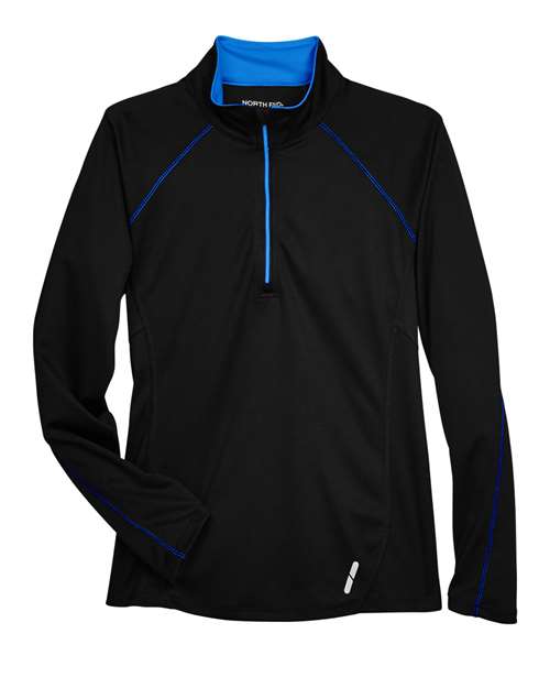 North End 78187 Women's Radar Quarter-Zip Pullover Performance Top - Black  True Royal