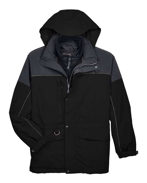 North End 88006 Men's 3-in-1 Two-Tone Parka - Black