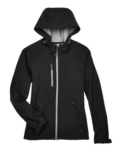 North End 78166 Women's Prospect Two-Layer Fleece Bonded Soft Shell Hooded Jacket - Black