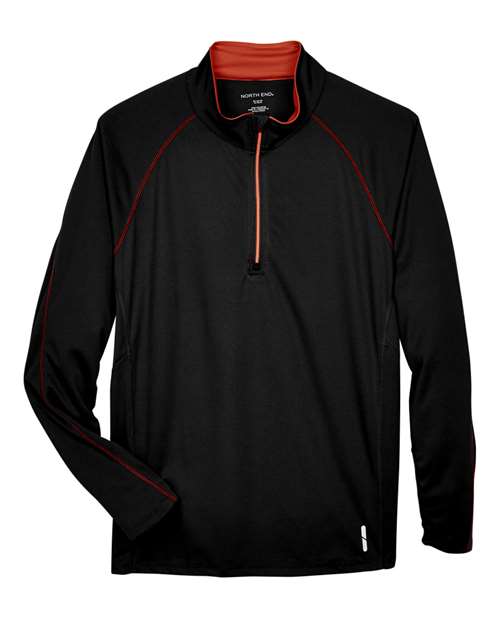 North End 88187 Men's Radar Performance Quarter-Zip Pullover - Black  Classic Red