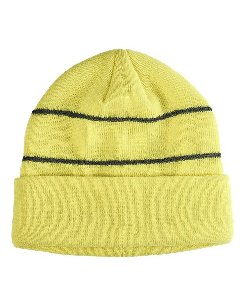 Big Accessories BA535 Reflective Cuffed Beanie - Neon Green