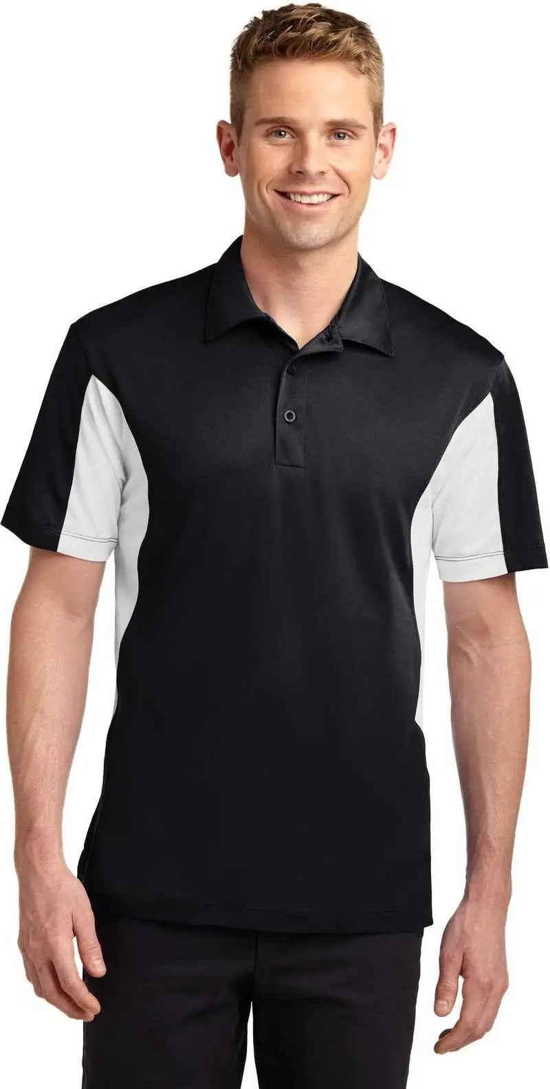 Sport-tek Tst655 Tall Side Blocked Micropique Sport-wick Polo - Black White