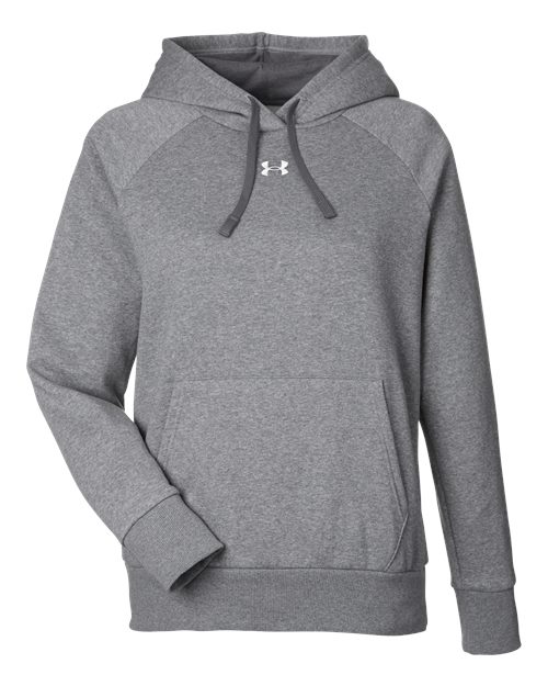 Under Armour 1379500 Women's Rival Fleece Hooded Sweatshirt - Castlerock Grey Light Heather  White