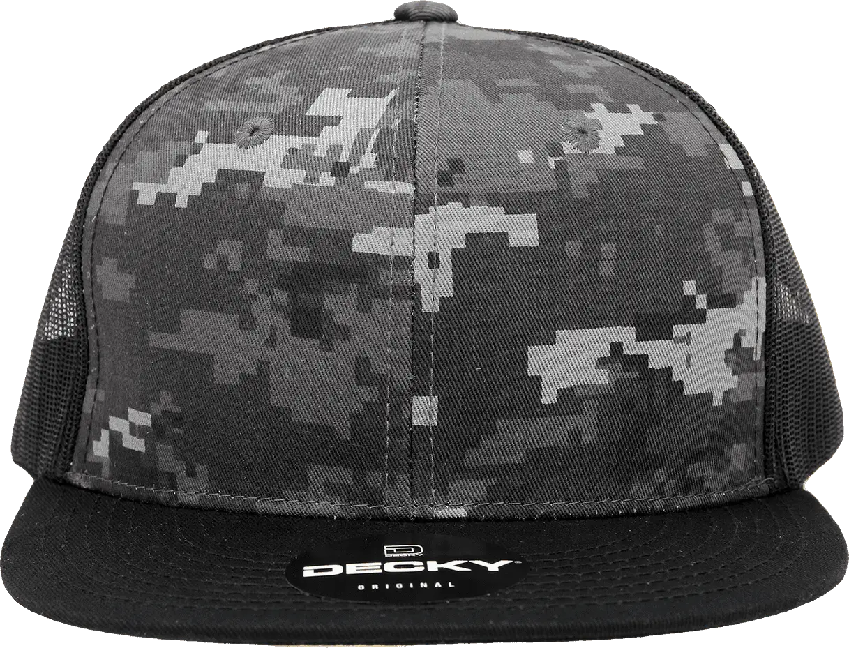 Decky 1055 Camo Flat Bill Trucker Cap - Black Ntg - one Size Fits Most