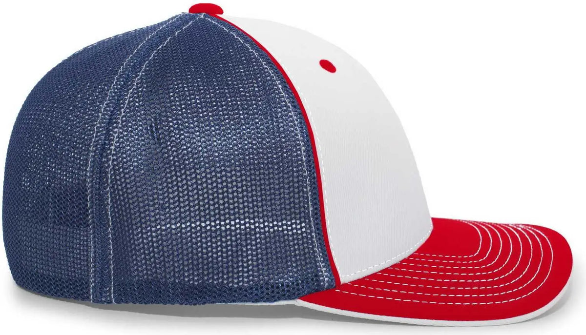 Pacific Headwear 404m Trucker Flexfit Cap - White Red Royal