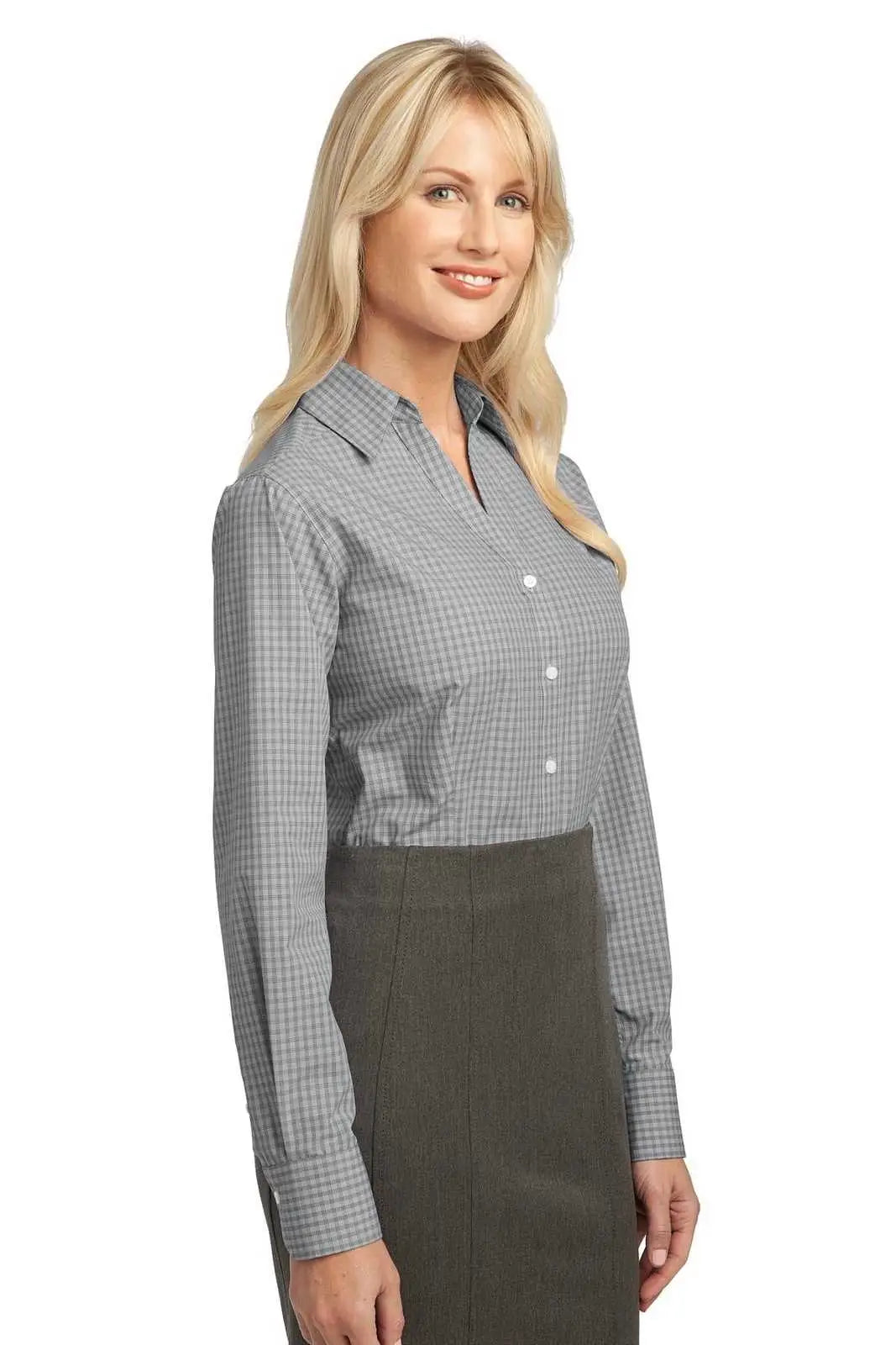 Port Authority L639 Ladies Plaid Pattern Easy Care Shirt - Charcoal
