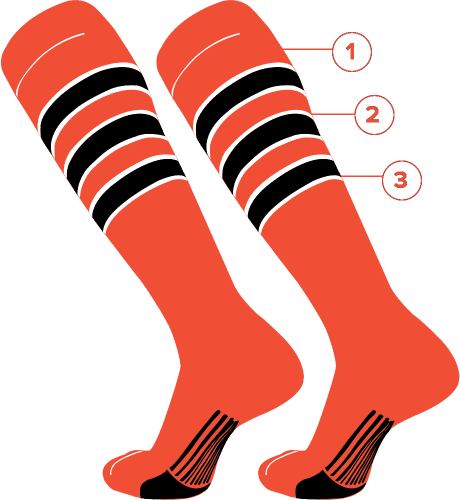 TCK Customizable Dugout Knee High Striped Baseball Socks - Pattern D - HIT a Double - 1