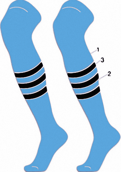 TCK Customizable Striped Over the Knee Baseball Socks - Dugout Pattern D - HIT a Double - 1