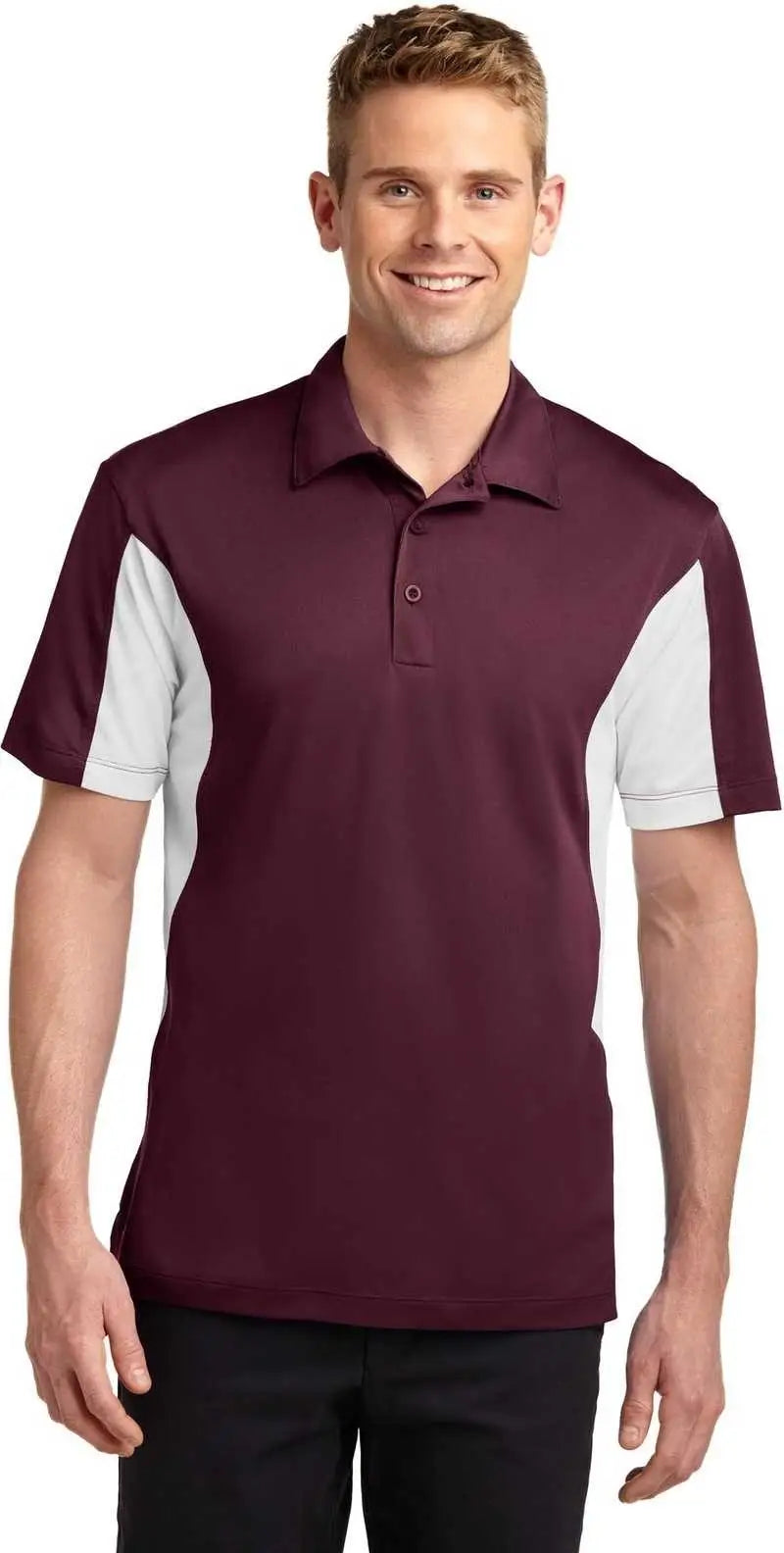 Sport-tek St655 Side Blocked Micropique Sport-wick Polo - Maroon White