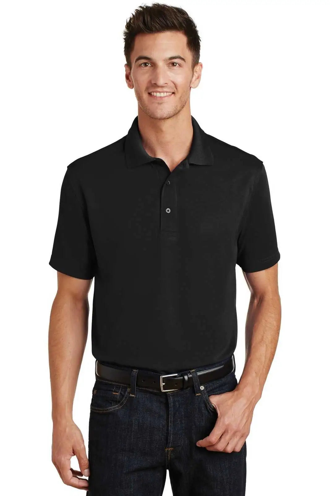 Port Authority K497 Poly-charcoal Blend Pique Polo - Black
