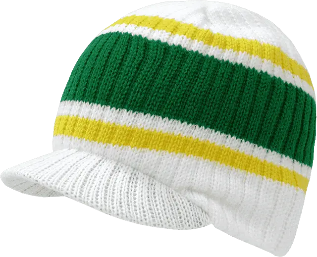 Decky 620 Stripped College Jeep Beanie with Visor - White Green Yellow - one Size Fits Most