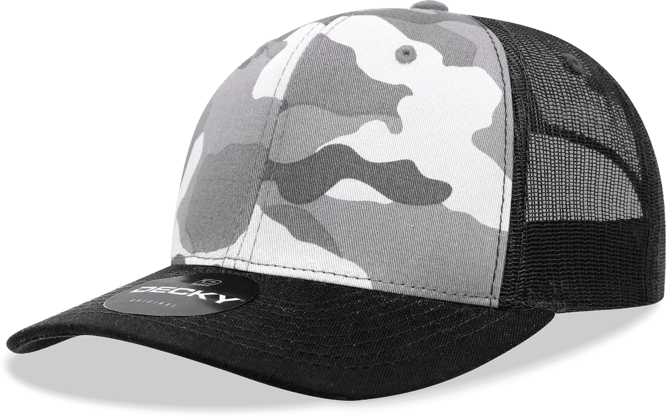 Decky 1054 Cotton Curve Billl Trucker Cap - Black Urban Camo - one Size Fits Most