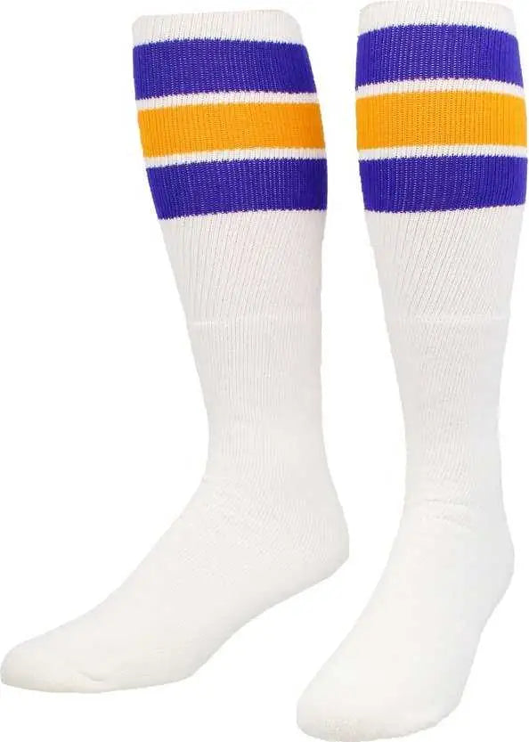 Tck Retro 3-stripe Knee High Multisport Tube Socks - White Purple Gold