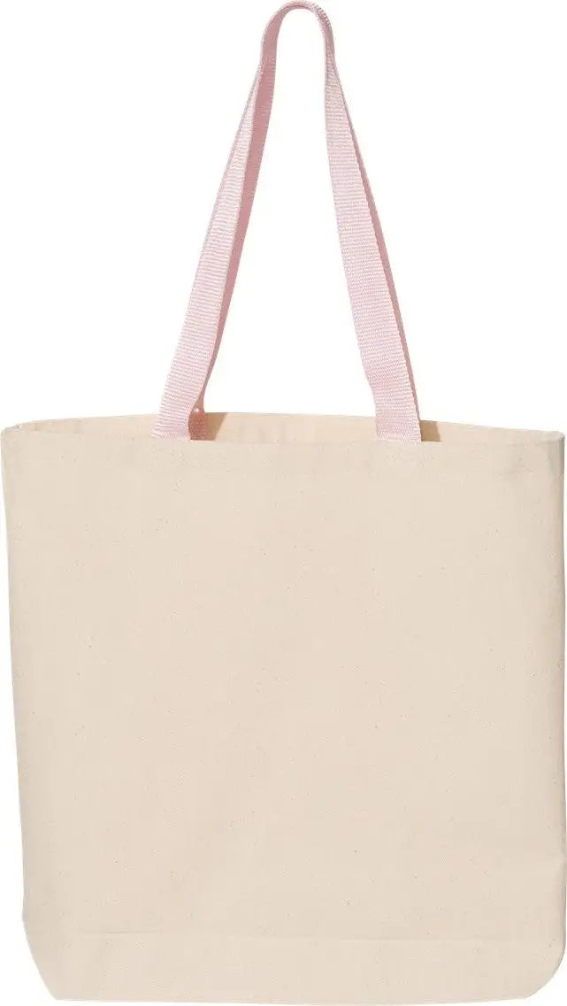 Q-tees Q4400 11l Canvas Tote with Contrast-color Handles - Natural Light Pink - one Size Fits Most