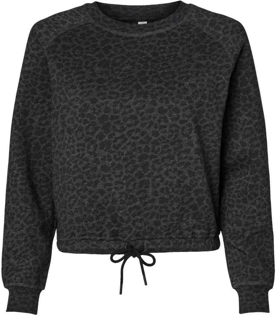 Lat 3528 Women’s Relaxed 3-end Boxy Fleece Crewneck Sweatshirt - Black Leopard - s