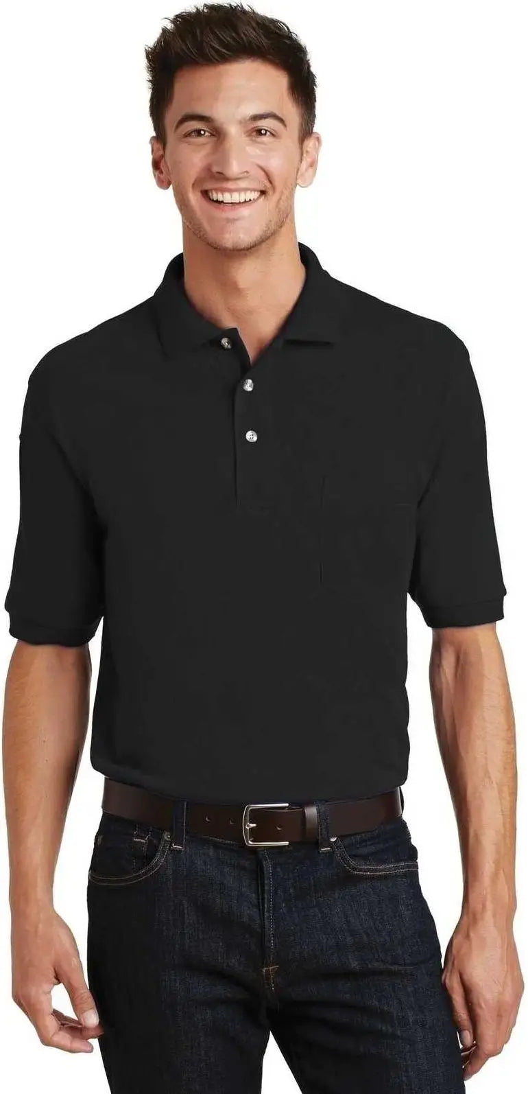 Port Authority K420p Heavyweight Cotton Pique Polo with Pocket - Black
