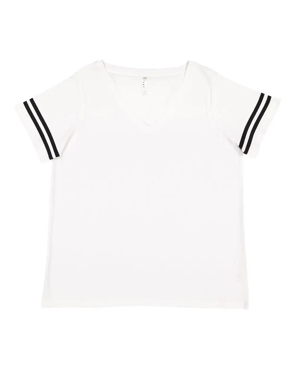 Lat 3837 Curvy Collection Women’s Vintage Football T-shirt - White Solid Black - 1 - 14/16