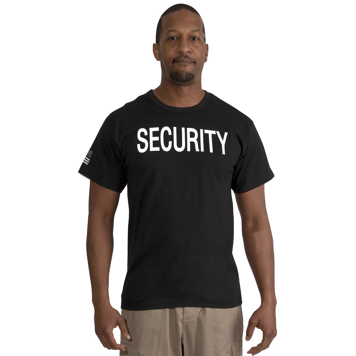 2-sided Security T-shirt with us Flag on Sleeve - Black