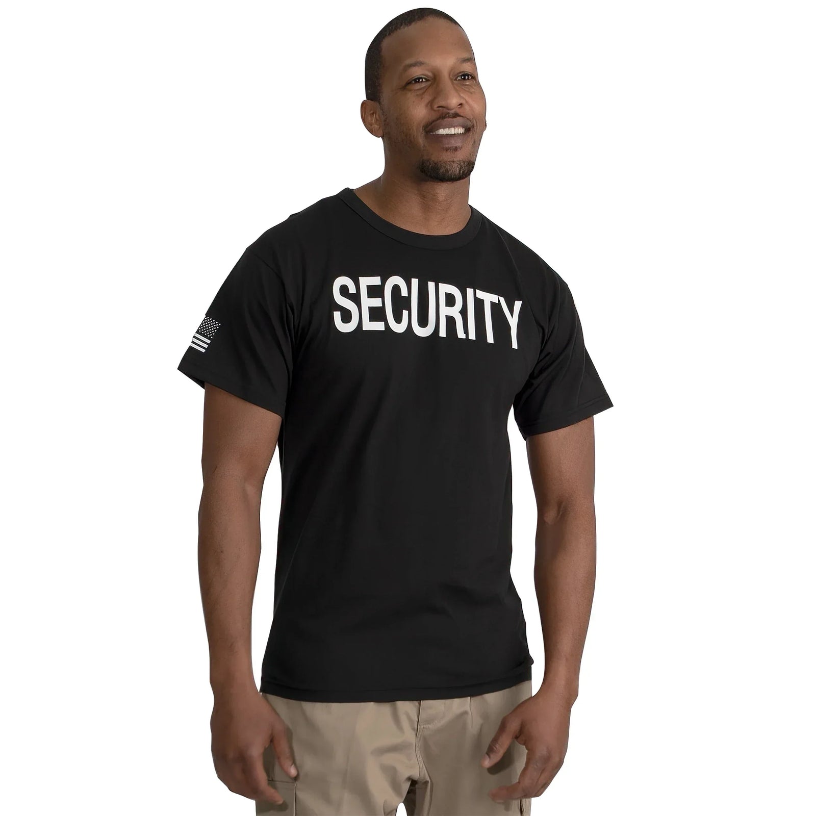 2-sided Security T-shirt with us Flag on Sleeve - Black