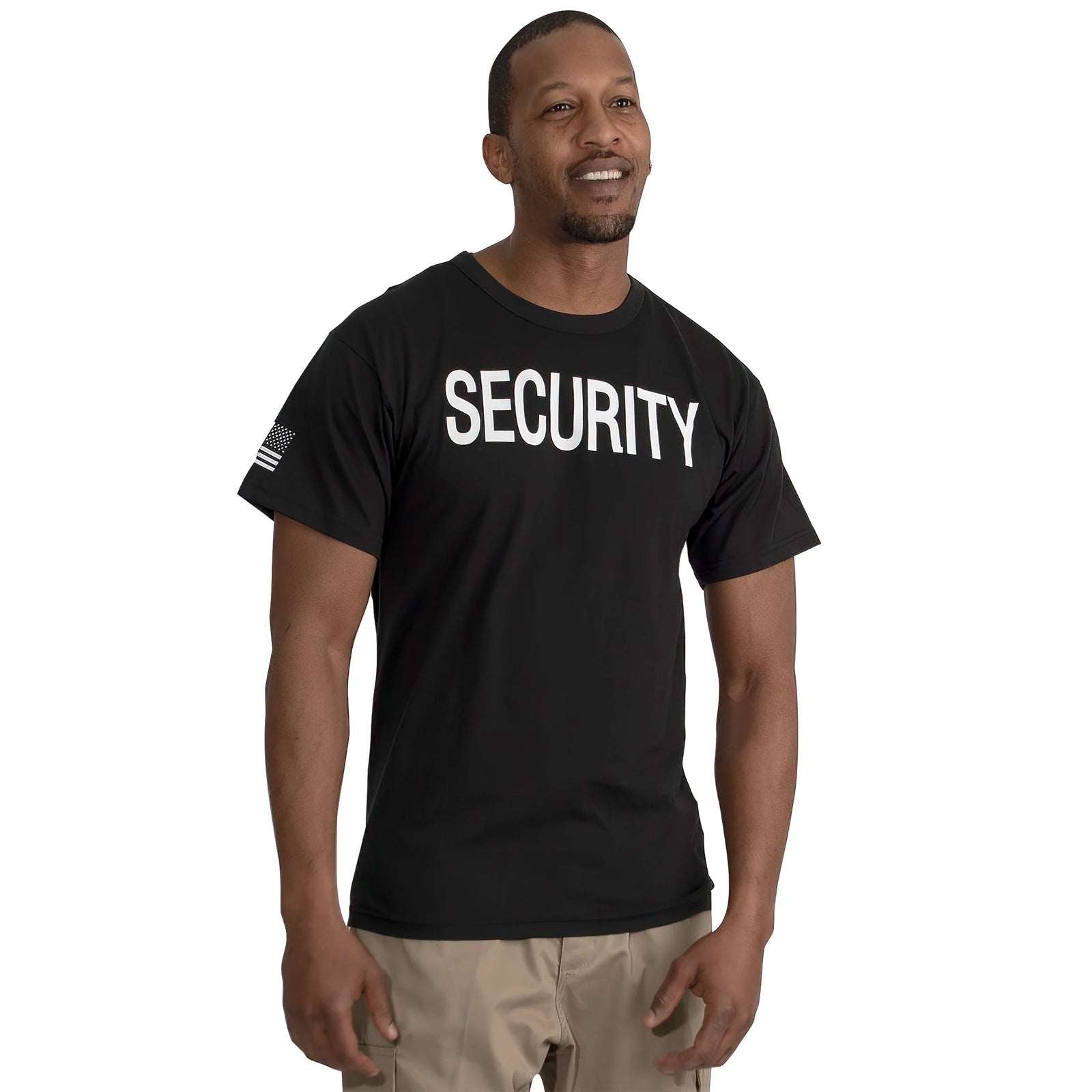 2-sided Security T-shirt with us Flag on Sleeve - Black - s