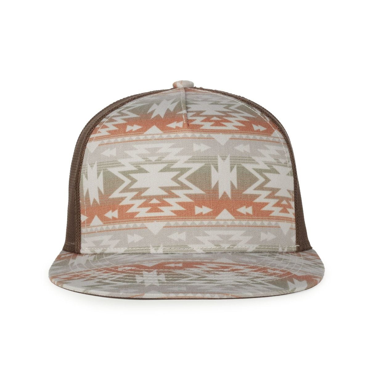 OC Sports OC510P Printed 5-Panel Mesh Back Cap - Sand Aztec/Brown