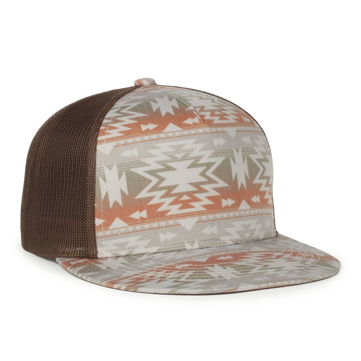 OC Sports OC510P Printed 5-Panel Mesh Back Cap - Sand Aztec/Brown