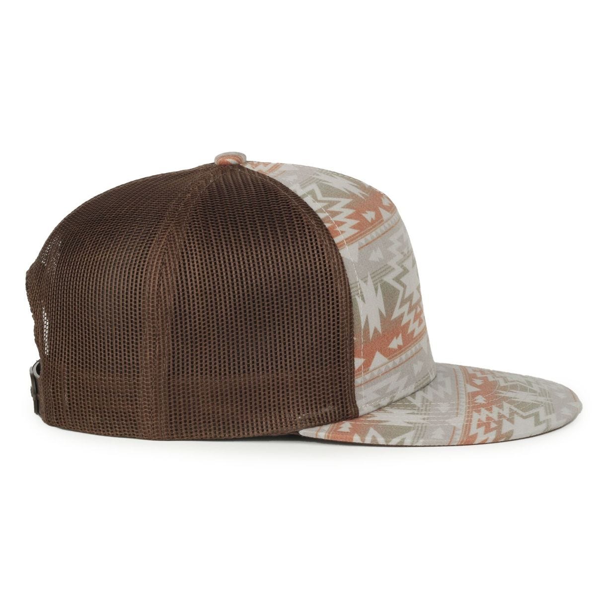 OC Sports OC510P Printed 5-Panel Mesh Back Cap - Sand Aztec/Brown