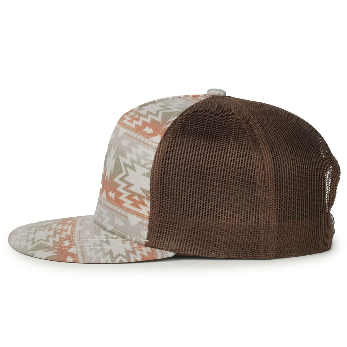 OC Sports OC510P Printed 5-Panel Mesh Back Cap - Sand Aztec/Brown